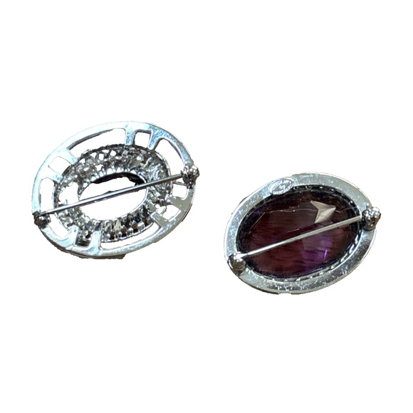 Vintage Danecraft Sterling Silver Brooches Purple Center Faceted Cabochons (2) - Picture 5 of 6
